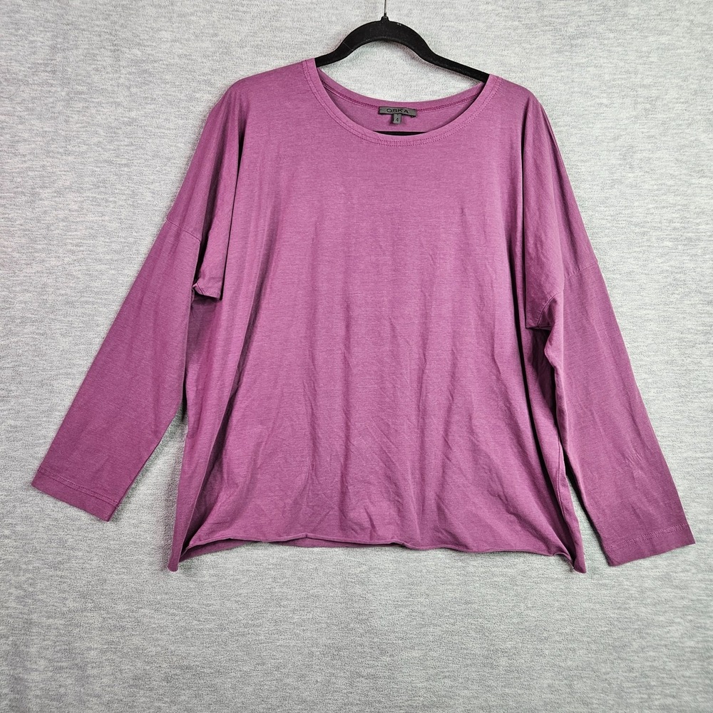 Oska Women's Top Size 4 Purple Oversized Long Sleeve Tee Relaxed Fit